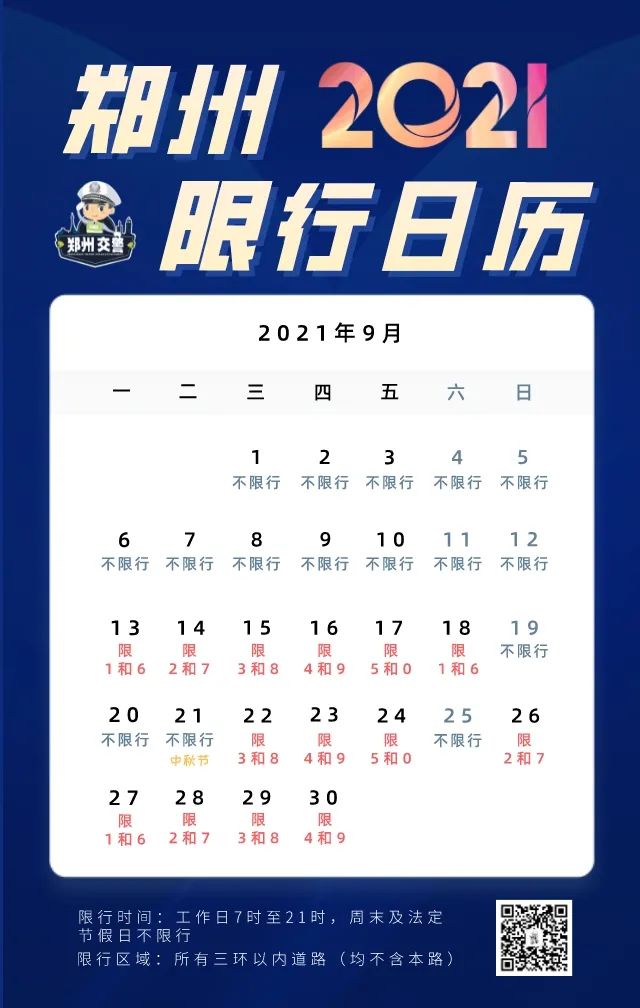 9月13日（周一）恢复限行！
